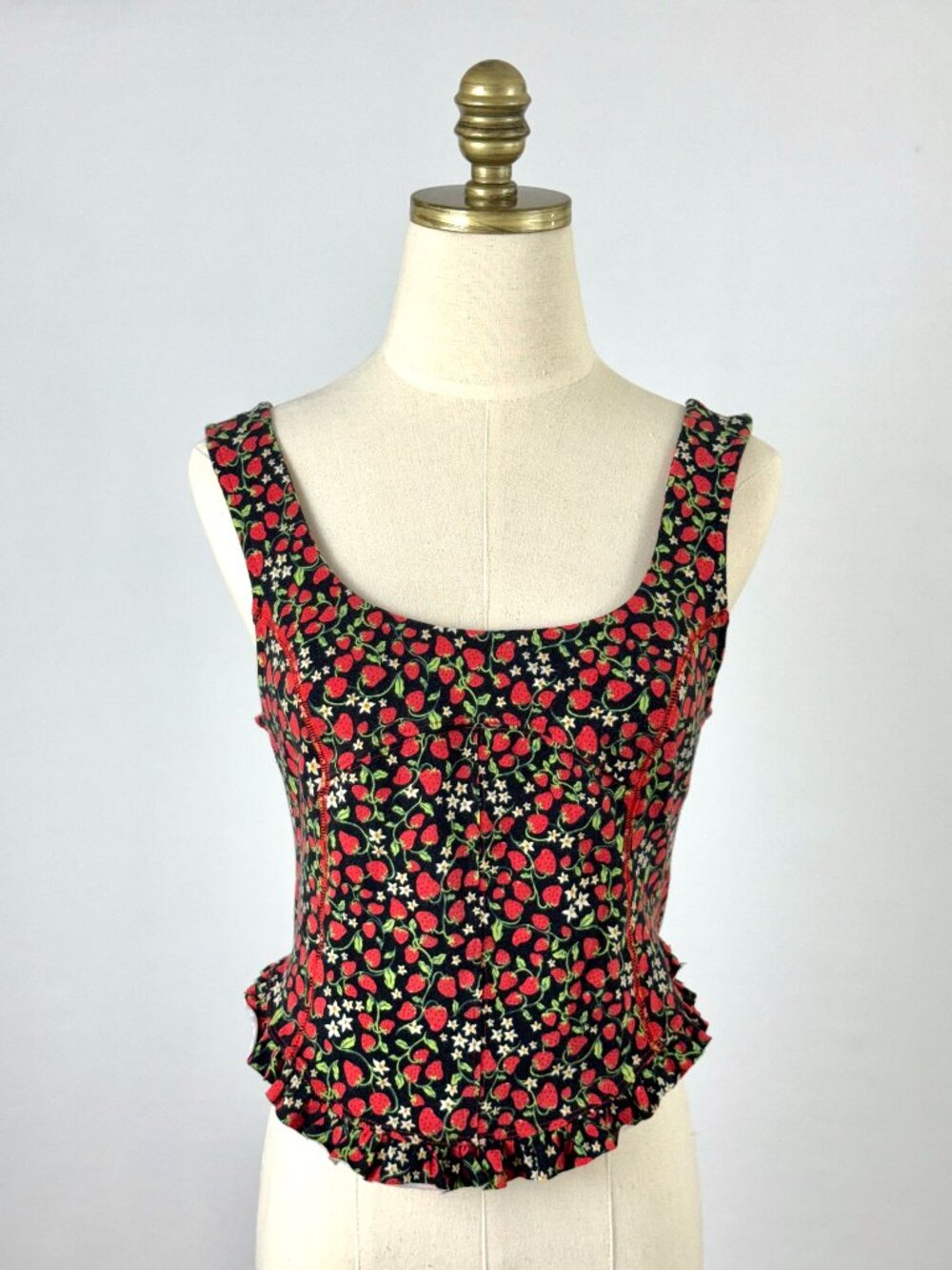 Free People Melanie Strawberry Corset Tank Top Ruffle Hem Black Grunge - Picture 1 of 8